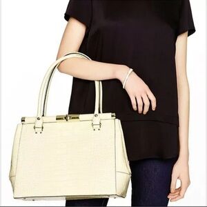 New Kate Spade Constance Knightsbridge Bone Croc Patent Leather Large Satchel